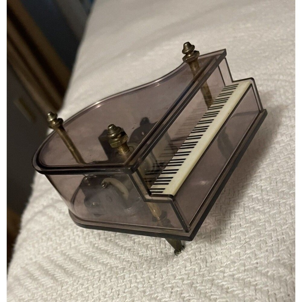 Vintage Sanyo Music Box Grand Piano Purple Lucite Hong Kong Japan Works